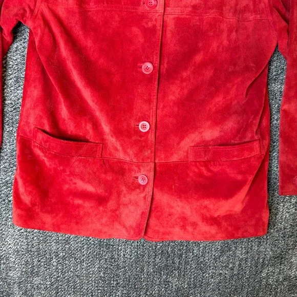 Vtg St. Johns Bay Womens Red Genuine Suede Leather Jacket Petite Medium - Picture 4 of 14